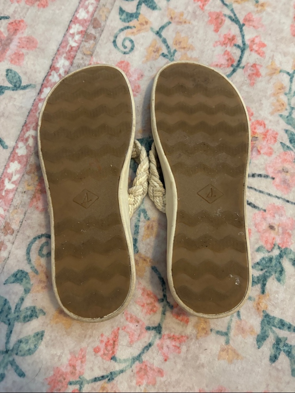 Sperry Braided Rope Flip Flops in Tan and Cream - Picture 2 of 2
